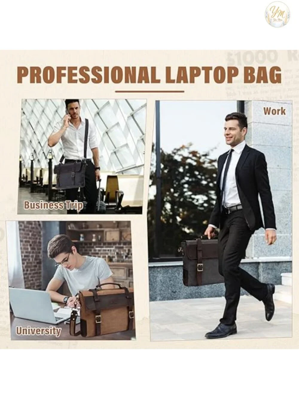 Vintage Canvas Leather Messenger Bag Laptop Satchel Shoulder Business Briefcase